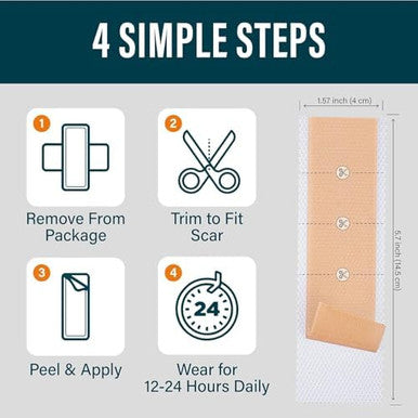 Nuvadermis Extra Long Silicone Scar Sheets With Scar Gel Reusable Medical Grade Sheets For C-Section, Tummy Tuck, Keloid, And Surgical Scars