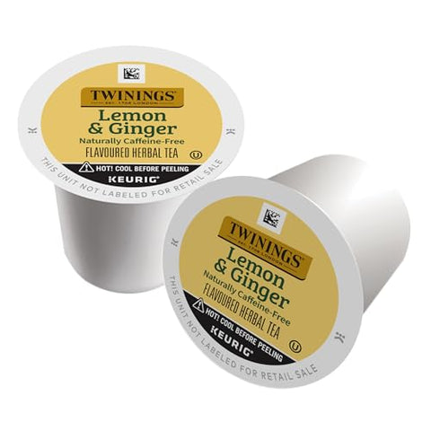 Twinings Lemon & Ginger Herbal Tea K-Cups for Keurig, 24 CT Box (1 Pack) | Tangy & Spicy, Helps Soothe Digestion, Naturally Caffeine-Free, 24 Keurig Pods for Single Serve Brewers, Enjoy Hot or Iced
