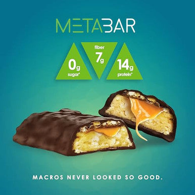No Sugar Meta Bar Chocolate Caramel + Peanut Flavour Low Carb Snacks Keto Food Sugar Treats Gluten Healthy Snack Foods Diabetic Friendly Ketogenic Products (12 X 40G Bars = 480G Box)