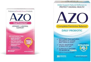 Azo Dual Protection Urinary + Vaginal Support Prebiotic Plus Clinically Proven Women'S Probiotic 30 Count & Complete Feminine Balance Daily Probiotics For Women