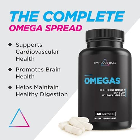 Livingood Daily Fish Oil Omega 3 Supplement Epa And Dha From Wild Caught Fish Omega 3 Fatty Acids For Heart Brain And Joint Health For Men And Women Gluten 30 Day Supply 60 Softgels