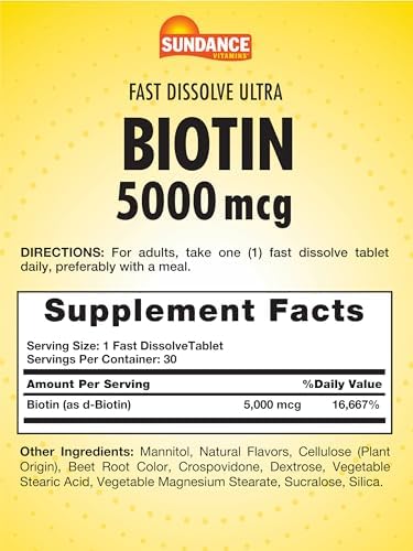 Sundance Fast Dissolve Biotin 5000Mcg 30 Tablets Essential Bvitamin Natural Berry Flavor Vegetarian Nongmo And Gluten Supplement