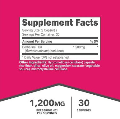 Ketologic Berberine Hcl (1200Mg) 60 Capsules Gluten 30 Servings