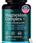 Magnesium Complex for Women and Men 500mg (7in1) Magnesium Glycinate with D3 and B6 Glycinate Citrate Malate Taurate and Orotate Daily Wellness Support 60ct [OxideFree]