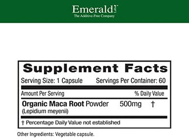 Emerald Labs Peruvian Maca Root - Organic Maca Root Supplement - Supports Hormonal Balance & Natural Energy - Vegan & Gluten- - 60 Vegetable Capsules (30-Day Supply)