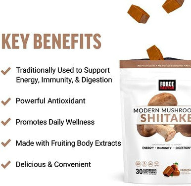 Force Factor Modern Mushrooms Soft Chews Shiitake Mushrooms Supplement To Support Energy Immunity And Digestive Health Antioxidants Supplement Delicious Caramel Apple Flavor 30 Soft Chews