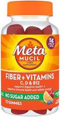 Metamucil Fiber Suplement 72 Gummies Fiber + Vitamins Cd & B12 No Sugar Added Support Digestive Healt + Support Immune Health Citrus Berry Flavor.