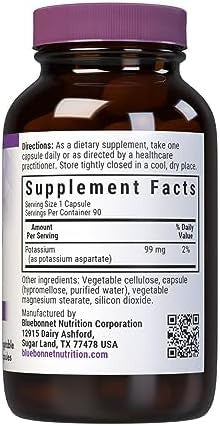 Bluebonnet Potassium Supplement Aspartate 99Mg Essential Mineral Supplements For Electrolyte Balance Nongmo Vegan Kosher Gluten Soy Dairy 90 Veggie Capsules