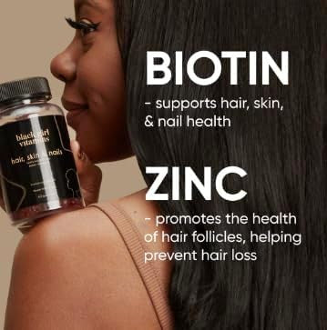 Black Girl Vitamins - Hair, Skin, And Nails Gummies With Biotin (6000 Mcg), Zinc, Gelatin Free, Vitamin A, And Vitamin E - Gluten-Free. Made In The Usa (Strawberry, 60 Count) 30 Day Supply