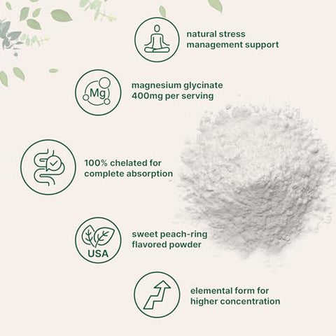 Micro Ingredients Magnesium Powder 12Oz (56 Servings) Magnesium Glycinate Powder Sweet Peach Ring Flavored Sleep Muscle Heart & Nerve Health Support Easily Absorbed Non-Gmo Vegan Sugar Free