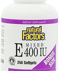 Natural Factors Mixed Vitamin E 400 IU Antioxidant Support for Cardiovascular and General Health 240 softgels 240 servings
