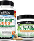 Bioschwartz Super Greens Powder With Probiotics Prebiotics And Digestive Enzymes (30 Servings) Plus 17 In 1 Immune Support Supplement With Antioxidants (1 Month Supply)