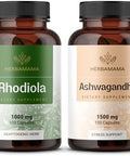 Herbamama Rhodiola Rosea And Ashwagandha Kit - Bundle Of 1000 Mg Rhodiola Rosea Capsules &1500 Mg Ashwagandha Root Capsules - Vegan Non-Gmo Gelatin- - 2 Pack