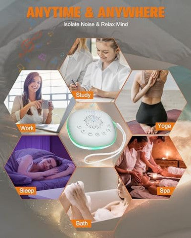 Focevn White Noise Sound Machine For Sleep - Portable Sound Machine 20 Soothing Sounds 9-Color Night Light 30 Volume Levels 4 Timer Options Type-C Charging Noise Machine For Baby Adult Home Office Travel