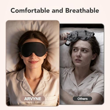Arvyne Sleep Mask For Side Sleepers 100% Blackout Eye Mask For Sleeping With 3D Deep Contoured Cups Zero Pressure Lash-Friendly Adjustable Light Blocking Travel Mask For Men & Women Black