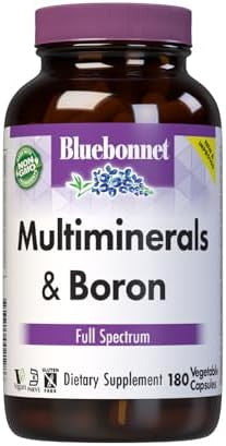 Bluebonnet Nutrition Multiminerals & Boron With Iron Full Spectrum Bone Health Nongmo Kosher Gluten Soy Dairy 180 Vegetable Capsules 45 Servings