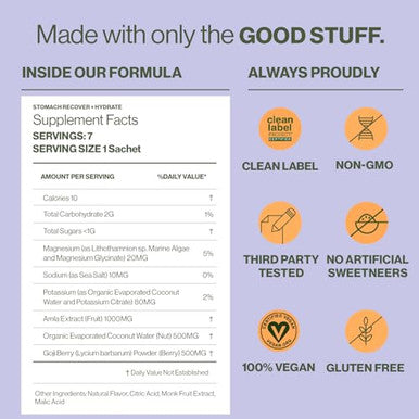 Hilma Stomach Recover And Hydrate Organic Electrolytes Powder For Hydration W/Prebiotics