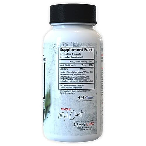 Insane Labz Saw High Potency Fat Burner Thermogenic Weight Loss Supplement And Appetite Suppressant With L-Tyrosine Yerba Mate Gaba And Alpha Yohimbine 60 Srvgs