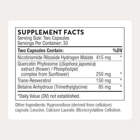 Thorne - Resveracel - Nicotinamide Riboside With Quercetin Phytosome & Resveratrol - Supports Healthy Aging Methylation Cellular Energy Production & Metabolism - Third-Party Certified 60 Capsules