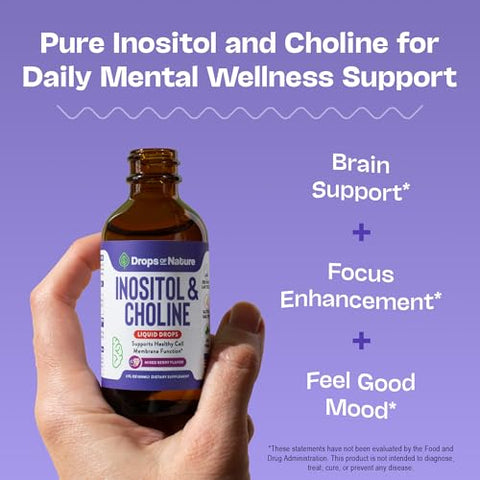 Drops Of Nature Inositol & Choline Liquid Drops Vegan Non-Gmo Easy-To-Take Enhanced Absorption Inositol Supplement Prenatal Vitamins For Women Supports Cellular Health & Overall Wellness (Mixed Berry 60Ml)