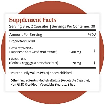 Pattern Wellness Resveratrol Supplement With Fisetin - Natural Antioxidant Booster - Whole Body & Heart Health Healthy Immune Responses - No Fillers & Binders - Usa Tested - 60 Non-Gmo Capsules