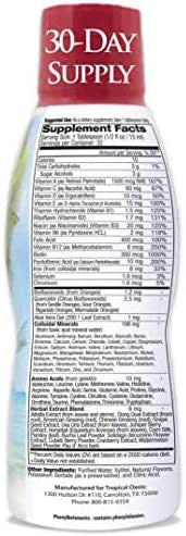 Tropical Oasis Adult Liquid Multivitamin Liquid Multi-Vitamin and Mineral Supplement with 125 Total Nutrients Including 85 Vitamins and Minerals 23 Amino Acids and 18 Herbs 16 fl oz