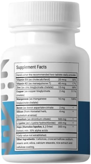 Ultimate Bone Support Supplement Strontium Silica Vitamin K2 And D3 Support Bone Health Bone Strength Non Gmo Gluten Dairy Soy Vegan (60 Tablets)