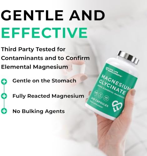 Pure Magnesium Glycinate (Bisglycinate) 240 Vegan Capsules 2 Month Supply High Strength 300mg Elemental Bioavailable Chelated Supplement for Sleep Muscle Cramps UK Made Love Life Supplements
