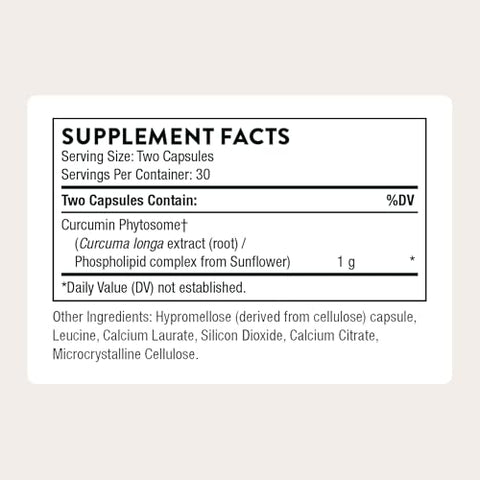 Thorne - Curcumin Phytosome 1000 Mg (Meriva) - Clinically Studied High Absorption - Supports Healthy Inflammatory Response In Joints Muscles Gi Tract Liver Brain & Nerves 30 Servings