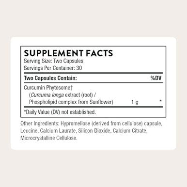 Thorne - Curcumin Phytosome 1000 Mg (Meriva) - Clinically Studied High Absorption - Supports Healthy Inflammatory Response In Joints Muscles Gi Tract Liver Brain & Nerves 30 Servings