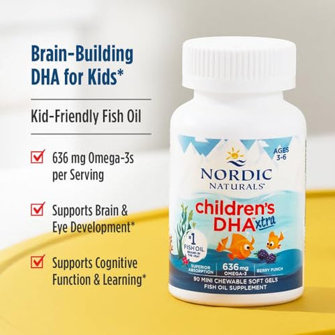 Nordic Naturals Children S Dha Xtra Berry Punch - 90 Mini Chewable Soft Gels For Kids - 636 Mg Omega-3S Epa & Dha - Cognitive & Immune Function Learning Social Development - Non-Gmo 30 Servings