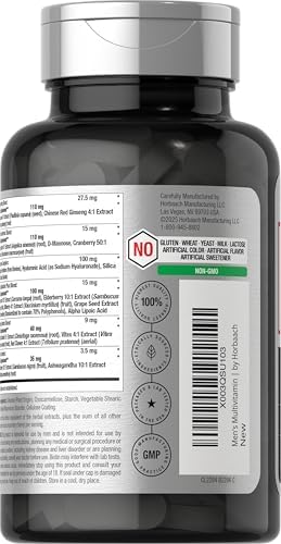 Horbaach Mens Multivitamins 50 Plus 60 Caplets with Calcium Magnesium Vitamin A B C D and E 50+ Advanced Formula NonGMO and Gluten Free Supplement