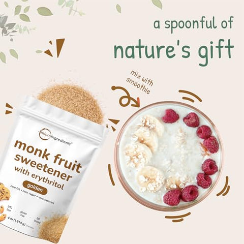 Golden Monk Fruit Sweetener with Erythritol, 4 Pounds - No After Taste - Brown Sugar Substitute, Keto Diet Friendly, Zero Calorie, Natural Sweetener for Drinks, Coffee, Tea, Cookies, No-GMO, Vegan