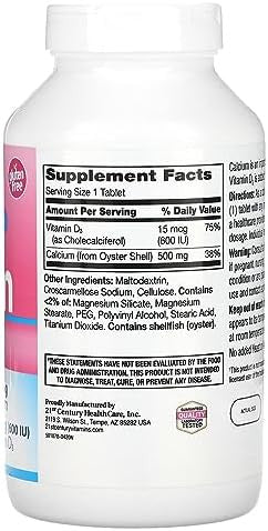 21St Century Vitamins Calcium 500 Plus Extra D Caplets 400 Count