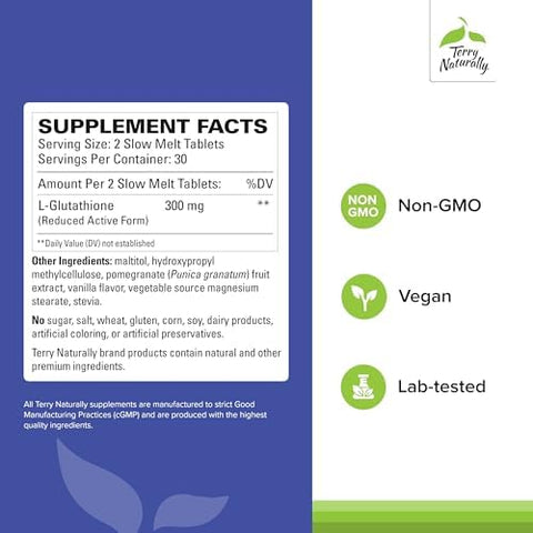 Terry Naturally Clinical Glutathione Antioxidant Supplement For High Absorption Dietary Supplement With Lglutathione Vegan To Support Cell Health 60 Slow Melt Tablets