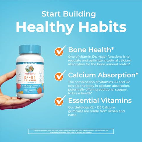 Maryruth'S Kids Magnesium Calm Gummies (Hibiscus) & Vitamin K2 D3 Gummies (Peach Mango & Apricot) No Gelatin Vitamins For Sleep Bone Support & Overall Health Vegan Non-Gmo Gluten Free