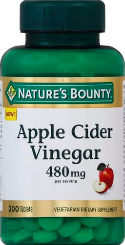 Nature's Bounty Apple Cider Vinegar 480Mg Pills Vegetarian Supplement Plant Based 200 Tablets