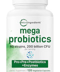 Micro Ingredients Probiotics 200 Billion Cfu 120 Veggie Capsules Mega Probiotics For Men & Women 40 Strains With Prebiotics Postbiotics & Digestive Enzymes Gut Immune & Digestive Health