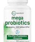 Micro Ingredients Probiotics 200 Billion Cfu 120 Veggie Capsules Mega Probiotics For Men & Women 40 Strains With Prebiotics Postbiotics & Digestive Enzymes Gut Immune & Digestive Health
