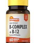 Sundance Vitamin BComplex with B12 60 Tablets High Potency Vegetarian NonGMO and Gluten Free Supplement