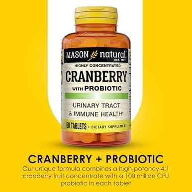 Mason Natural Cranberry With Probiotic 2 Month Supply Highly Concentrated Supports Normal Immune Health & Urinary System 60 Tablets