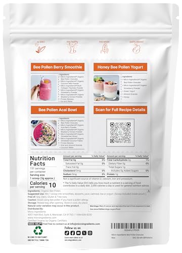Micro Ingredients Organic Bee Pollen Granules 1 Lb Fresh Harvest Raw & Natural Superfood Rich In B Vitamins Minerals Protein & Antioxidants Keto Non-Gmo