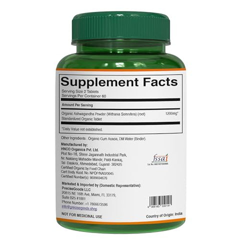 Pure Nutrition Organic Ashwagandha Tablets - 600Mg 120 Count Usda Organic Certified Ayurvedic Herb For Vata & Pitta Balance Non-Gmo Gluten-Free