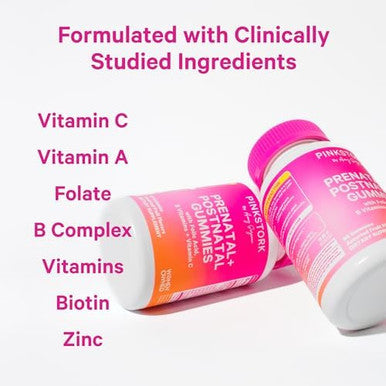 Pink Stork Prenatal + Postnatal Gummy Vitamins For Women Multivitamin For Pregnancy + Postpartum Recovery 60 Gummies