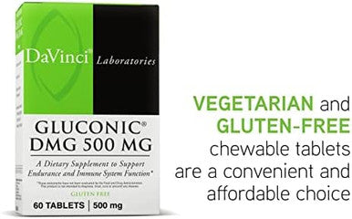 Davinci Labs Gluconic Dmg 500 Mg Dietary Supplement To Support Endurance And Immune System Function With 500 Mg Nndimethylglycine Per Tablet Vegetarian Gluten 60 Chewable Tablets