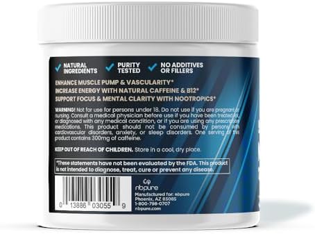 Nbpure Pump Juice+ Pre Workout"Energy Pumps Focus For Women & Men"Caffeine Bcaa Glutamine Nitric Oxide Alpha Lipoic Acid"Nothing Artificial