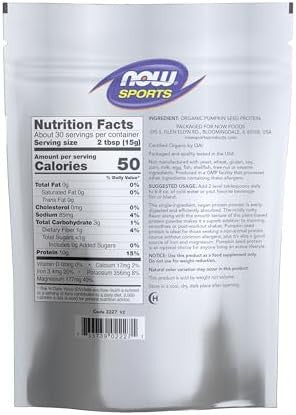 Now Foods Sports Nutrition Organic Pumpkin Seed Protein Powder With 10G Of Protein Nongmo Unflavored 1Pound