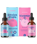 JoySpring Genius Drops and Vitamin C School Backup Bundle Kids Vitamins Naturally Sourced NonGMO NonAlcoholic Liquid Formula Immunity Health Support Vegan and Vegetarian Supplement Drops