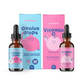 JoySpring Genius Drops and Vitamin C School Backup Bundle Kids Vitamins Naturally Sourced NonGMO NonAlcoholic Liquid Formula Immunity Health Support Vegan and Vegetarian Supplement Drops