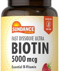 Sundance Fast Dissolve Biotin 5000Mcg 30 Tablets Essential Bvitamin Natural Berry Flavor Vegetarian Nongmo And Gluten Supplement